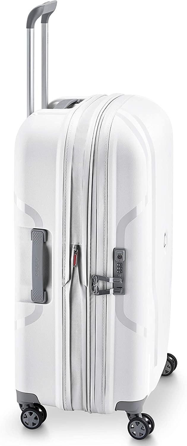 Clavel Hardside Expandable Luggage with Spinner Wheels, White, Checked-Medium 25 Inch