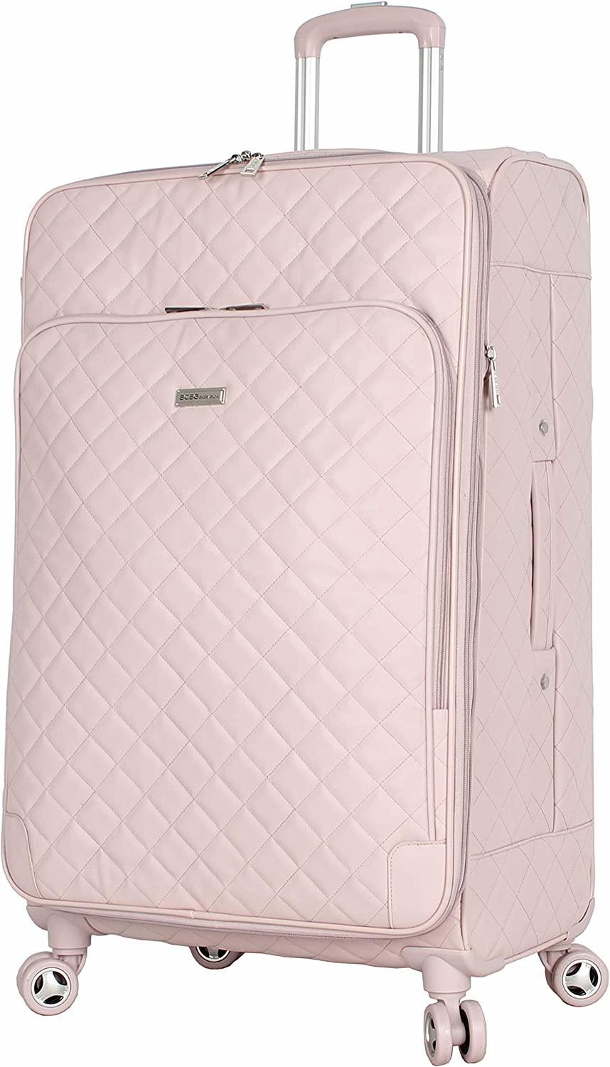 er Luggage Collection - Expandable 24 Inch Softside Suitcase - Lightweight Midsize Checked Bag with 8-Rolling Spinner Wheels (24in, Quilt Pink)