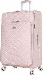 BCBG Perf-ECT Luggage - 3 Piece Softside Expandable Lightweight Spinner Suitcase Set - Travel Set includes 20-Inch Carry on, 24-Inch and 28-Inch Checked Suitcases (Quilt Pink)
