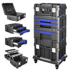 5 Tier Stackable Tool Box with Wheels,Rolling Tool Box with Drawers,Modular Tools Organizer,Portable Tool Box with Transparent Parts Box,LarCapacity Toolbox,for GaraStorage,Home and Repair Shop