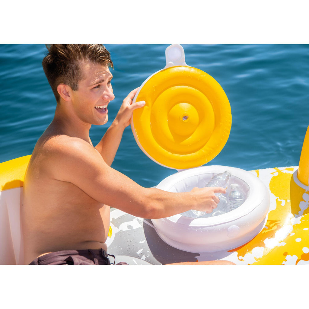 57276EP 5 Person Large Inflatable Laguna Lake Water Island Lounging Pool Float, Yellow