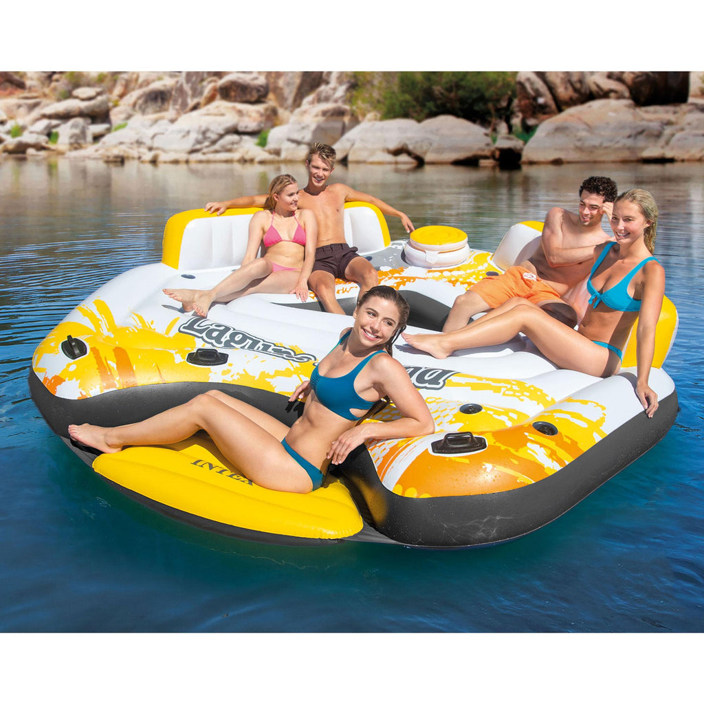 57276EP 5 Person Large Inflatable Laguna Lake Water Island Lounging Pool Float, Yellow