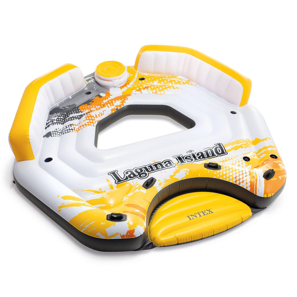 57276EP 5 Person Large Inflatable Laguna Lake Water Island Lounging Pool Float, Yellow
