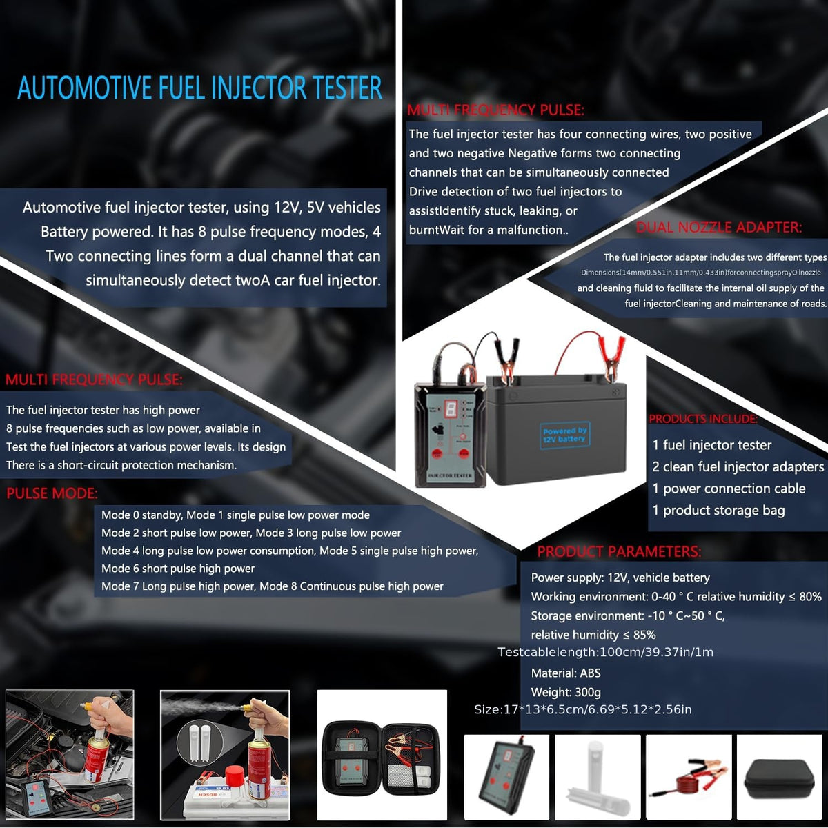 Fuel Injector Tester And Adapter For Diagnosis Cleaning Of Injectors DIY Cleaning Tool Kits Switchable Short-circuit Protection