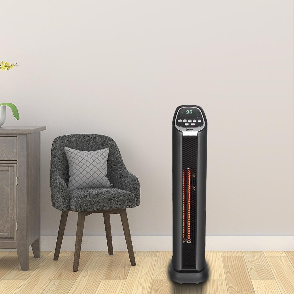 1500W Electric Space Heater, 24" Portable Fast Heating Infrared Personal Heater with Remote Control, 2 Element Quartz Electric Fireplace Heater with Adjustable Thermostat for Home Office, S8640