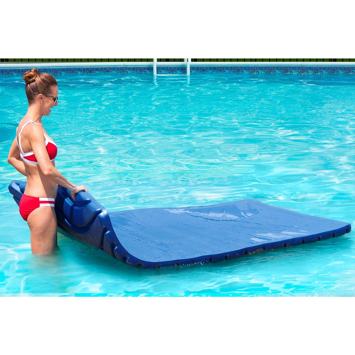 Kelsyus Floating Island Lounger Water Mat with Durable, Peel Resistant, Easy Roll Foam Sized for 2 Adults for Pool and Lake