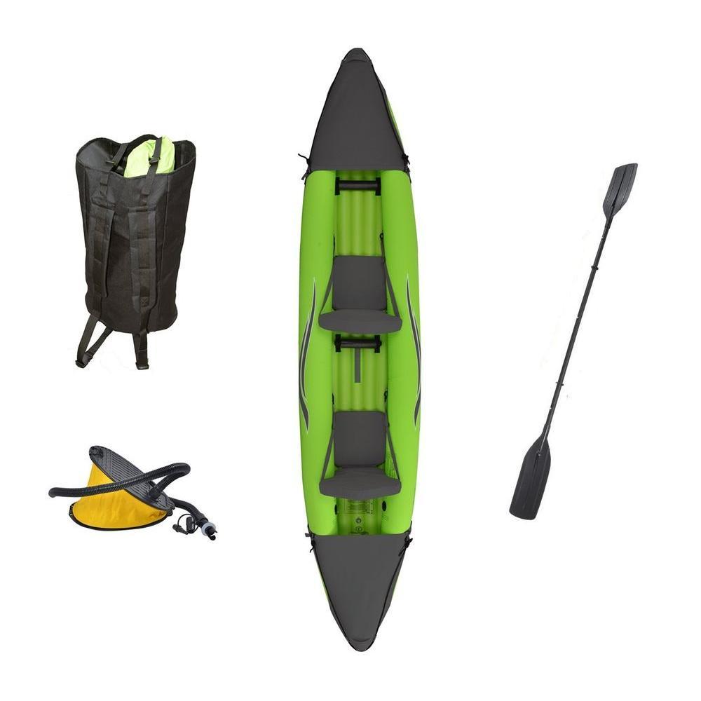 12 ft. Green Inflatable 2-Person Sport Kayak with Rotatable Paddle