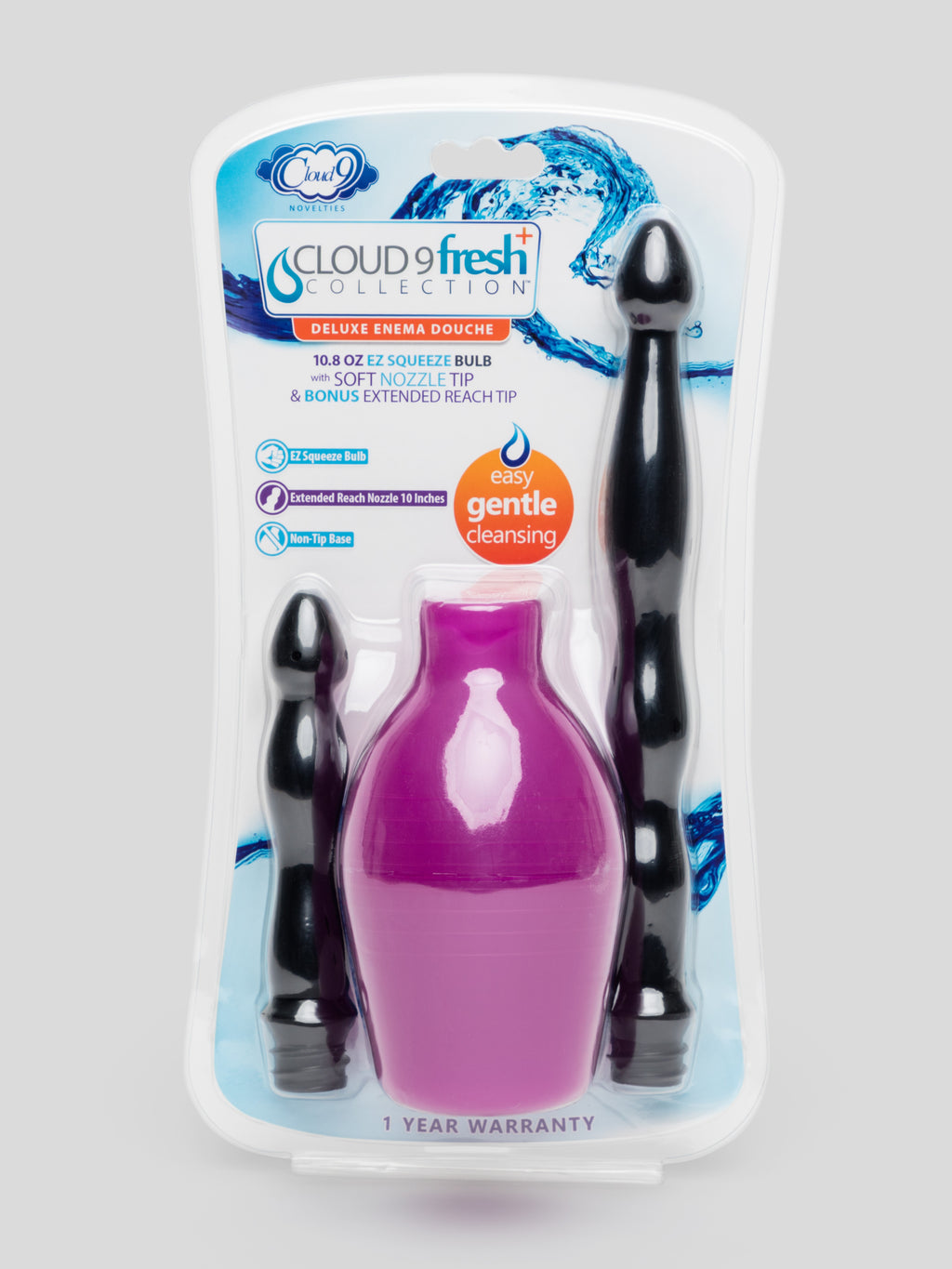 Cloud 9 Novelties Deluxe Enema Douche with Soft Nozzle Tip & Extended Reach Tip, Purple
