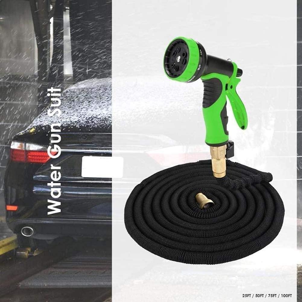 Garden Glue Hose, Expandable Natural Latex Garden Watering Hose Triple Elongation 25-100FT Telescopic Flexible Hose Car Wash Hose with 10 Mode Water Gun (Color : Black)