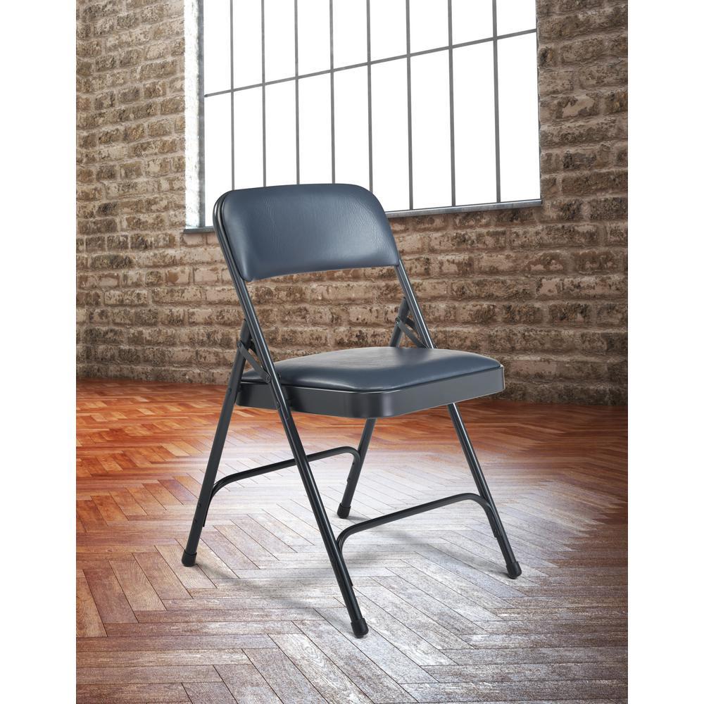 Blue Vinyl Padded Seat Stackable Folding Chair (Set of 4)