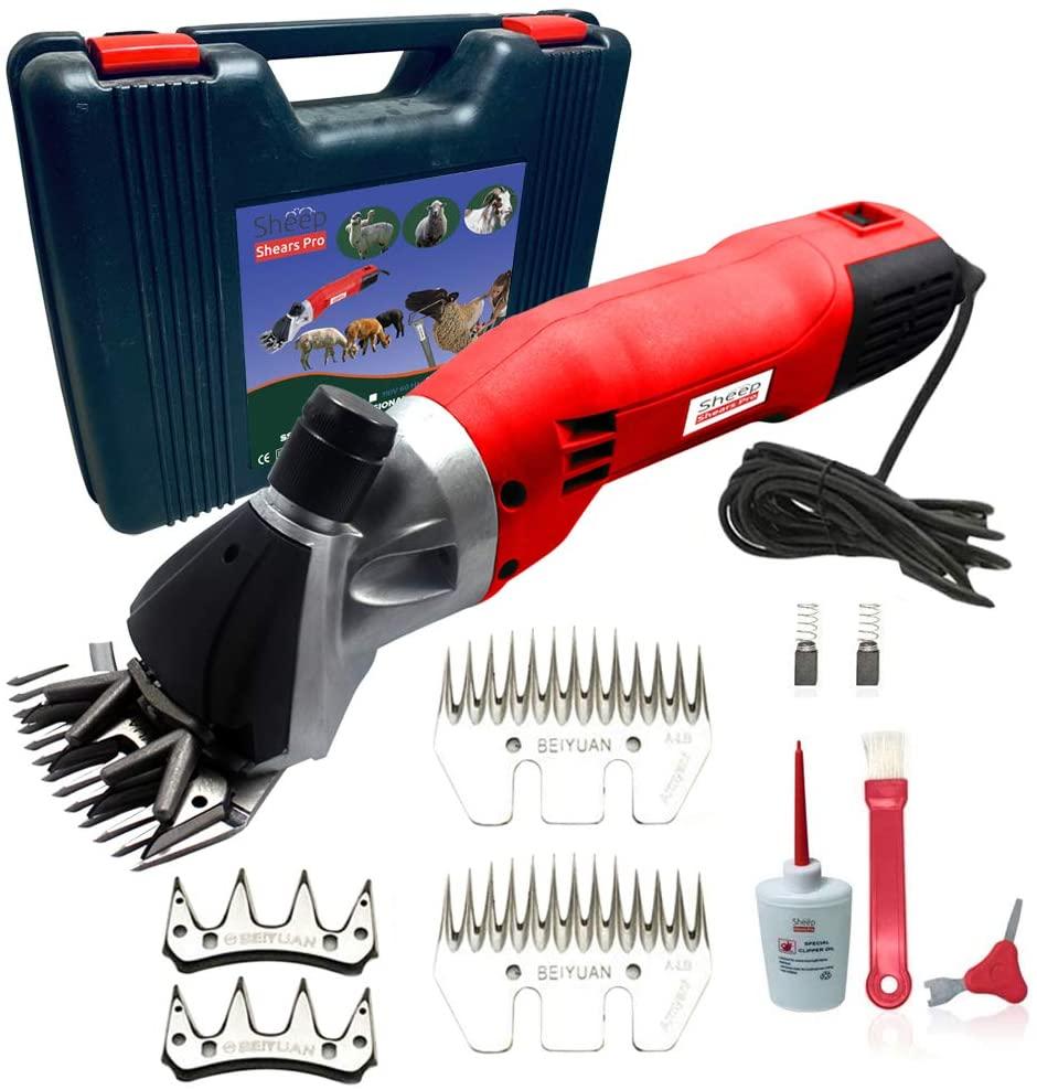 sheep shears pro 110v 500w professional heavy duty electric shearing clippers with 6 speed, for shaving fur wool in sheep, goats, cattle, and other farm livestock pet, with grooming carrying case ce