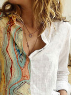 Fashion Texture Print Lapel Casual Blouse