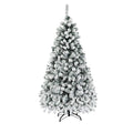 6 ft. Pre-Lit Artificial Christmas Tree Snow Flocked Hinged Pine Tree with Metal Stand
