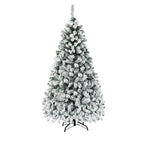 6 ft. Pre-Lit Artificial Christmas Tree Snow Flocked Hinged Pine Tree with Metal Stand
