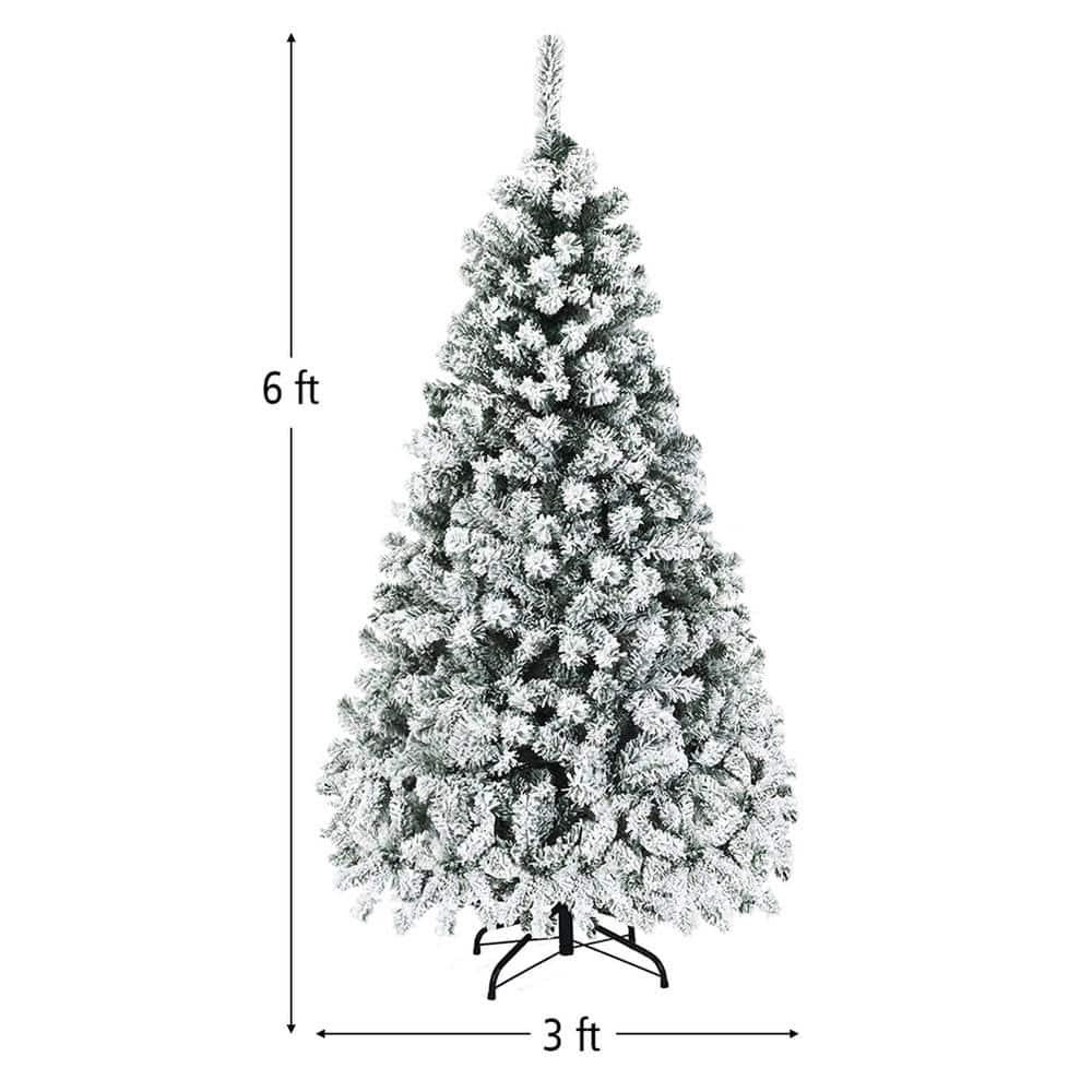 6 ft. Pre-Lit Artificial Christmas Tree Snow Flocked Hinged Pine Tree with Metal Stand