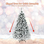 6 ft. Pre-Lit Artificial Christmas Tree Snow Flocked Hinged Pine Tree with Metal Stand