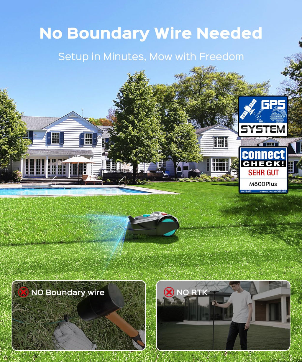 2026 M800Plus Robot Lawn Mower, GPS &amp; 3D Vision, with 32.8 ft Magnetic Stripe, Obstacle Avoidance, Auto-Charging, APP Control, Bow-Shaped Mowing for Lawns up to 8611 sq.ft (Dark Black)
