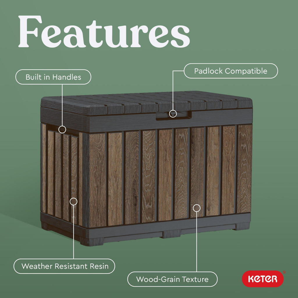 Signature Ever50 Gallon Resin Deck Box-Organization and Storafor Patio Cushions, Throw Pillows and Garden Tools, Walnut