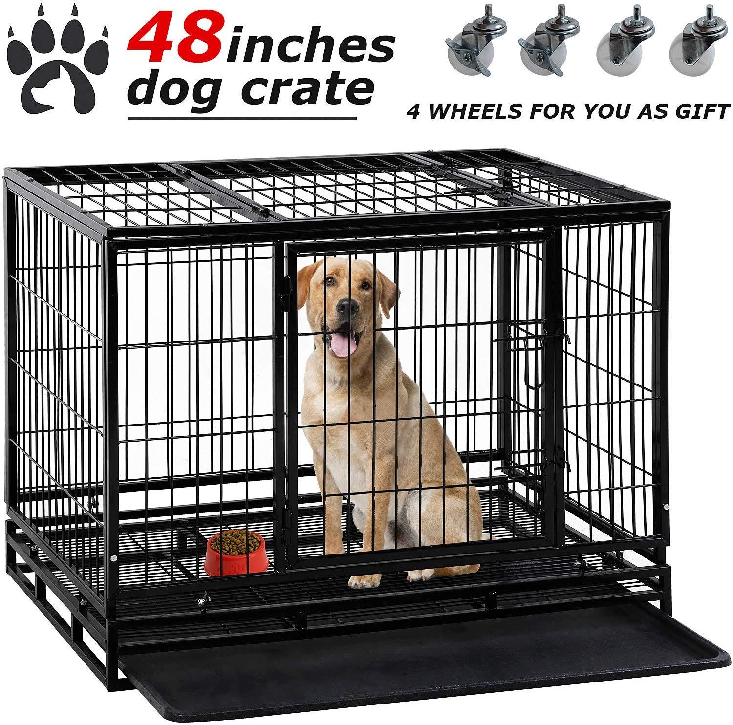 Dog Crate Cafor LarDogs Heavy Duty 48 /36Inches Dog Kennel Pet Playpen for Training Indoor Outdoor with Plastic Tray Double Doors &amp; Locks