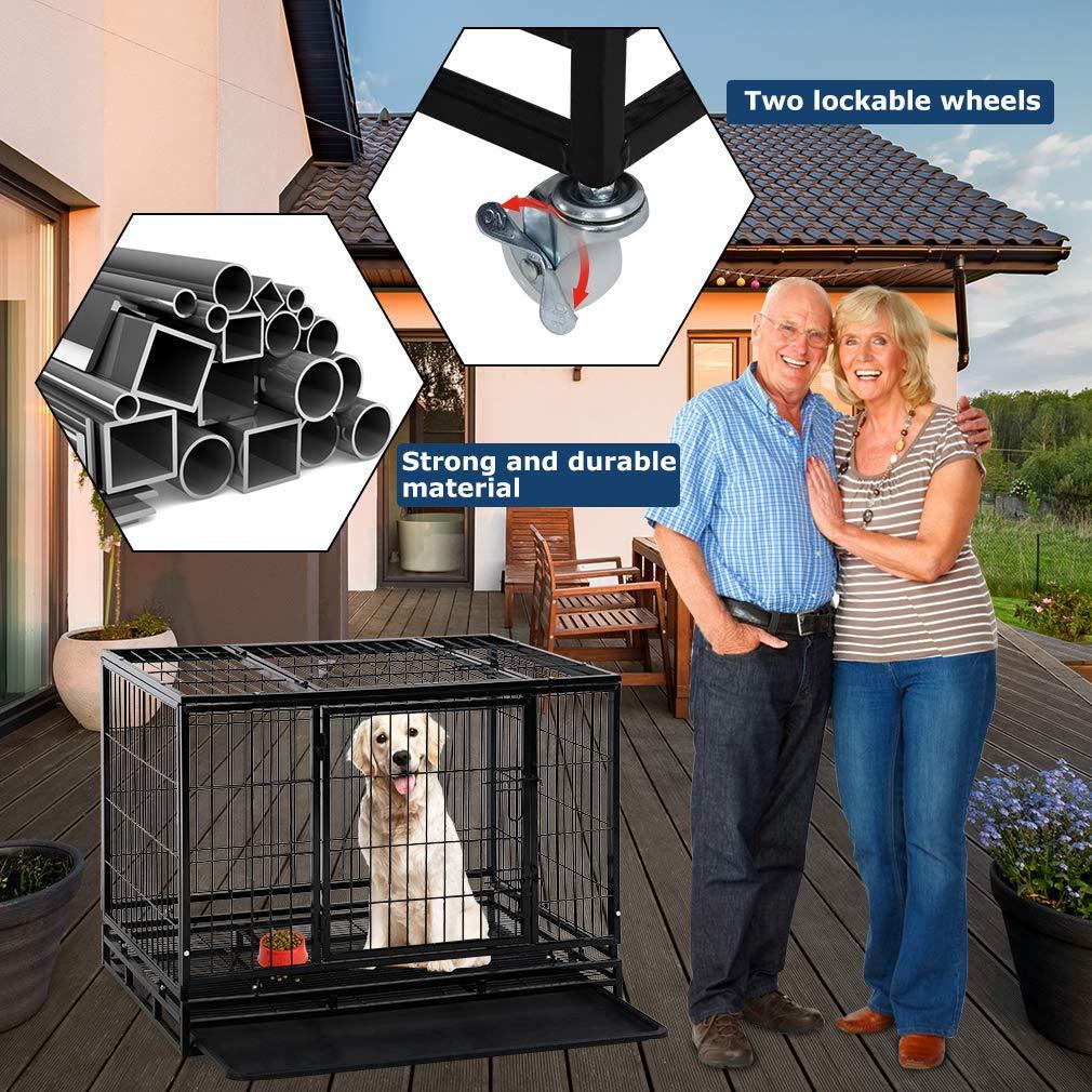 Dog Crate Cafor LarDogs Heavy Duty 48 /36Inches Dog Kennel Pet Playpen for Training Indoor Outdoor with Plastic Tray Double Doors &amp; Locks