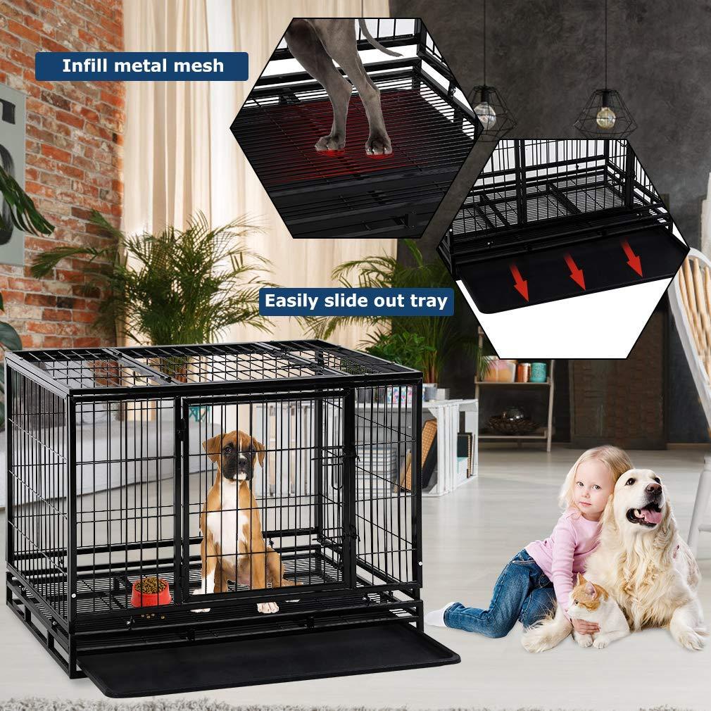 Dog Crate Cafor LarDogs Heavy Duty 48 /36Inches Dog Kennel Pet Playpen for Training Indoor Outdoor with Plastic Tray Double Doors &amp; Locks