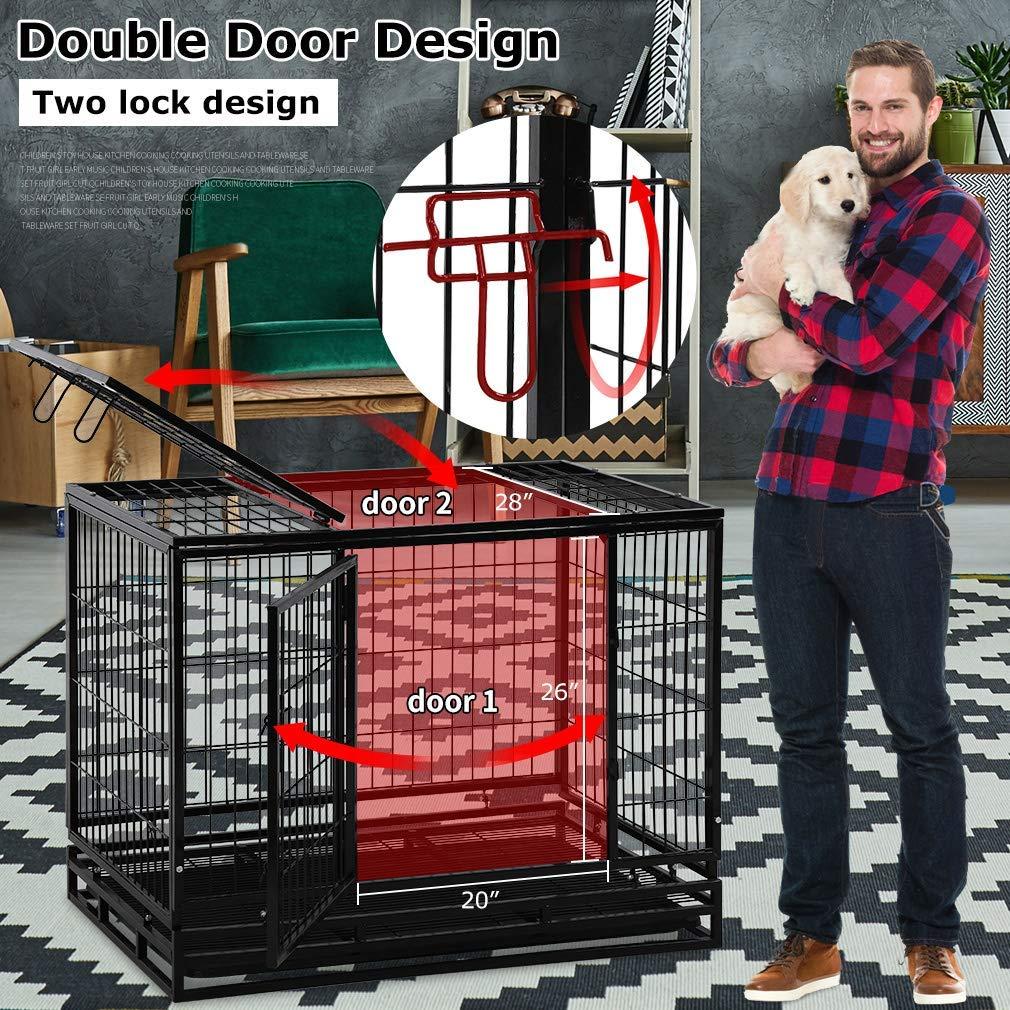 Dog Crate Cafor LarDogs Heavy Duty 48 /36Inches Dog Kennel Pet Playpen for Training Indoor Outdoor with Plastic Tray Double Doors &amp; Locks