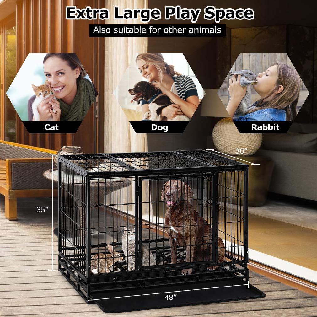 Dog Crate Cafor LarDogs Heavy Duty 48 /36Inches Dog Kennel Pet Playpen for Training Indoor Outdoor with Plastic Tray Double Doors &amp; Locks