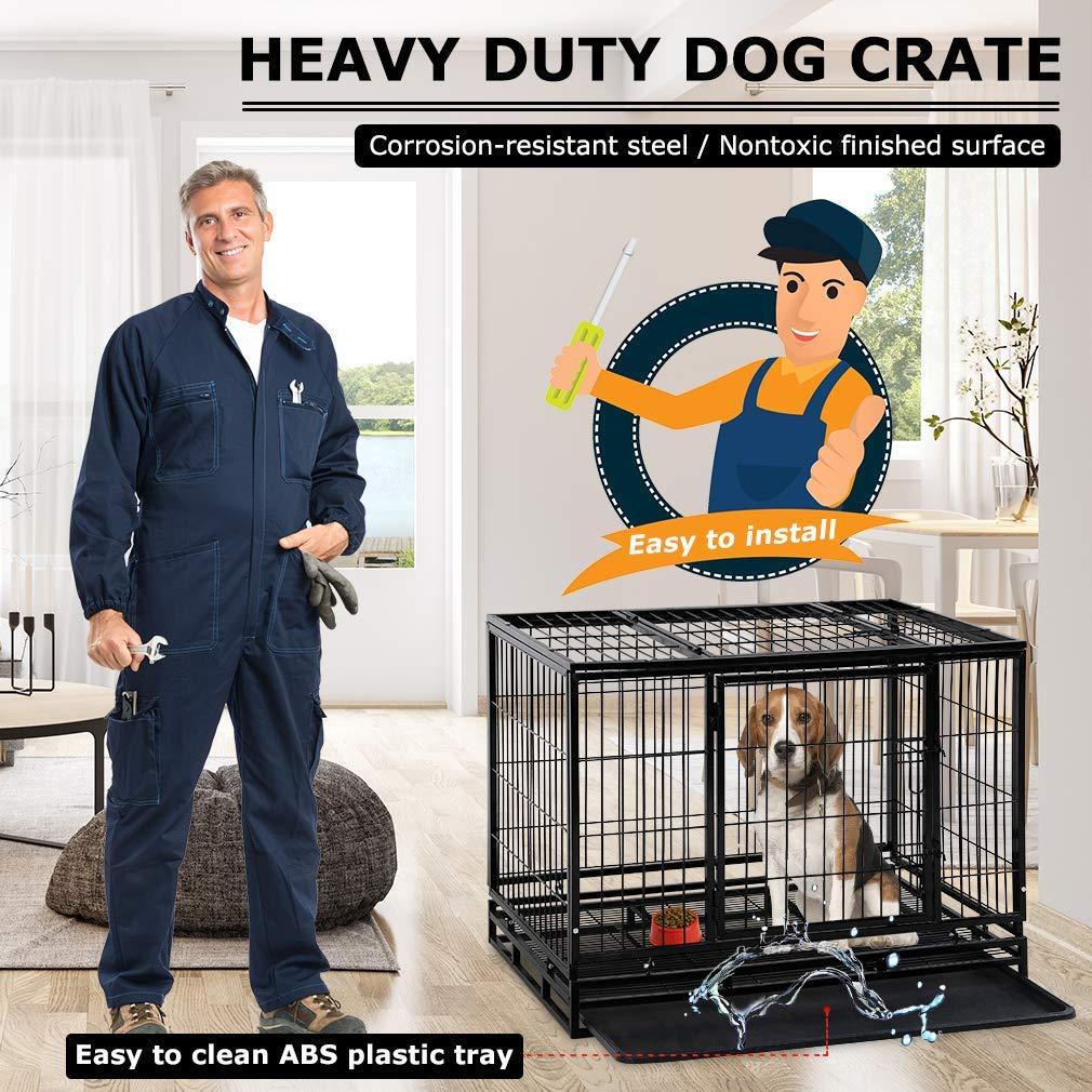 Dog Crate Cafor LarDogs Heavy Duty 48 /36Inches Dog Kennel Pet Playpen for Training Indoor Outdoor with Plastic Tray Double Doors &amp; Locks