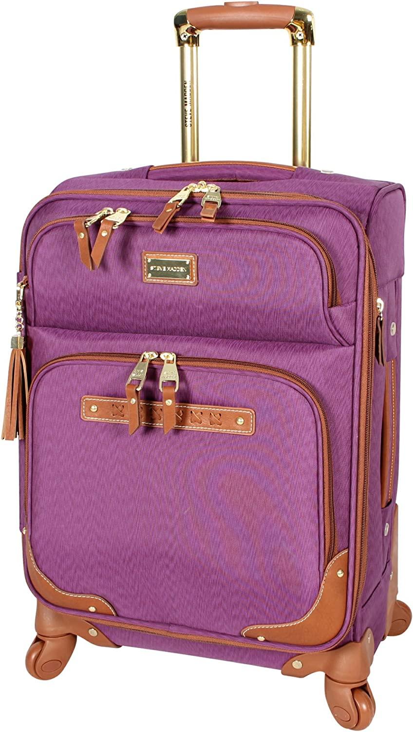 er Luggage Collection - Lightweight Softside Expandable Suitcase for Men &amp; Women - Durable 20 Inch Carry On Bag with 4-Rolling Spinner Wheels (Global Purple)