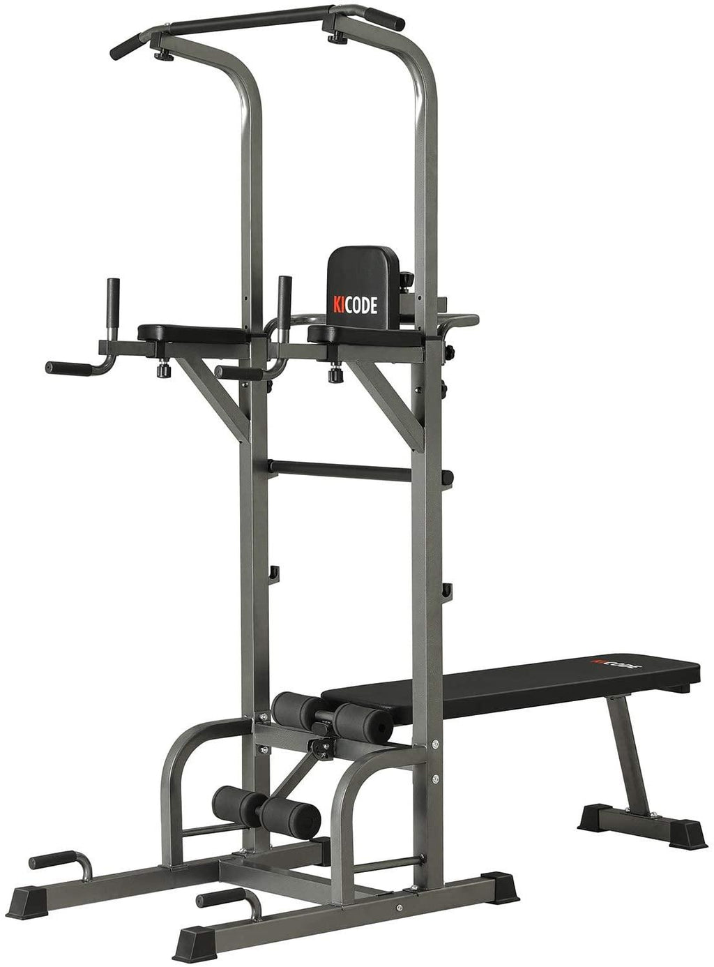 Kicode Power Tower with Bench, Pull Up Bar Dip Station, Height Adjustable Pull Up Tower, Multifunctional Training for Indoor Home Gym