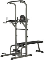 Kicode Power Tower with Bench, Pull Up Bar Dip Station, Height Adjustable Pull Up Tower, Multifunctional Training for Indoor Home Gym