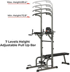 Upper Body, Core, &amp; Back Home Workout Steel Power Tower with Bench Pull Up Bar Dip Station, 7 Height Adjustable Pull Up Tower for Home Gym Strength Training Exercise Workout Equipment,400LBS