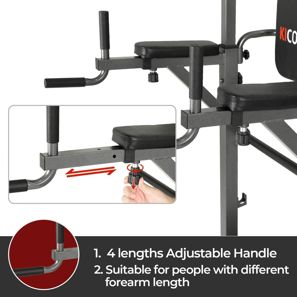Upper Body, Core, &amp; Back Home Workout Steel Power Tower with Bench Pull Up Bar Dip Station, 7 Height Adjustable Pull Up Tower for Home Gym Strength Training Exercise Workout Equipment,400LBS