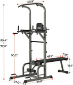Kicode Power Tower with Bench, Pull Up Bar Dip Station, Height Adjustable Pull Up Tower, Multifunctional Training for Indoor Home Gym