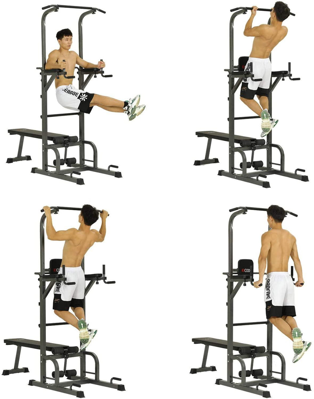 Kicode Power Tower with Bench, Pull Up Bar Dip Station, Height Adjustable Pull Up Tower, Multifunctional Training for Indoor Home Gym