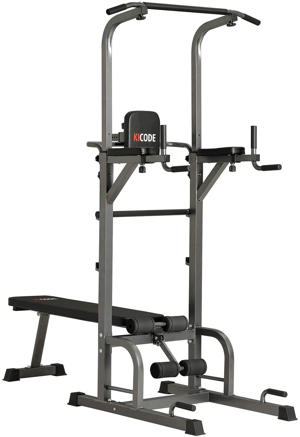 Kicode Power Tower with Bench, Pull Up Bar Dip Station, Height Adjustable Pull Up Tower, Multifunctional Training for Indoor Home Gym
