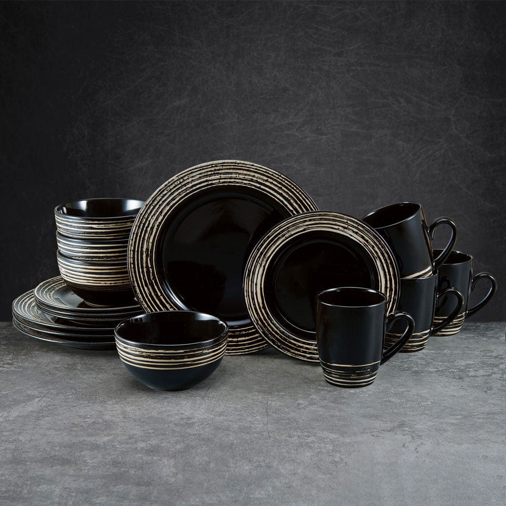 Bryson Black 16 Piece Dinnerware Set, Service for 4