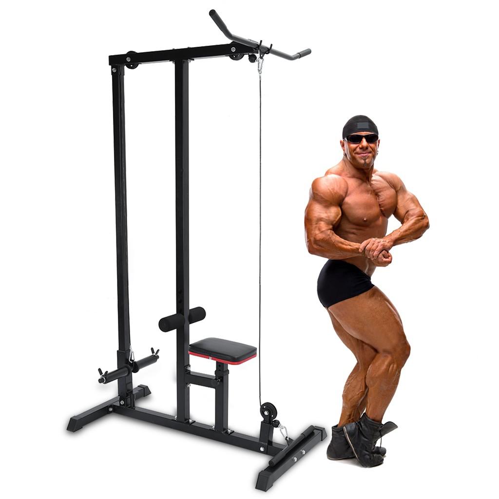 Abcnature Exercise Pulldown Weight Machine Adjustable Height Body Lat Pull Down Machine Low Bar Cable for Strengthening Many Muscle Groups Max Capacity 395lb Black