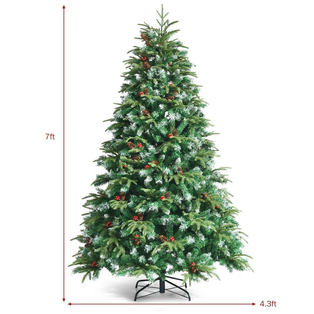 7 ft. Pre-Lit Snowy Artificial Christmas Tree Hinged Tree 11 Flash Modes with 450 Multi-Color Lights