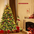 7 ft. Pre-Lit Snowy Artificial Christmas Tree Hinged Tree 11 Flash Modes with 450 Multi-Color Lights