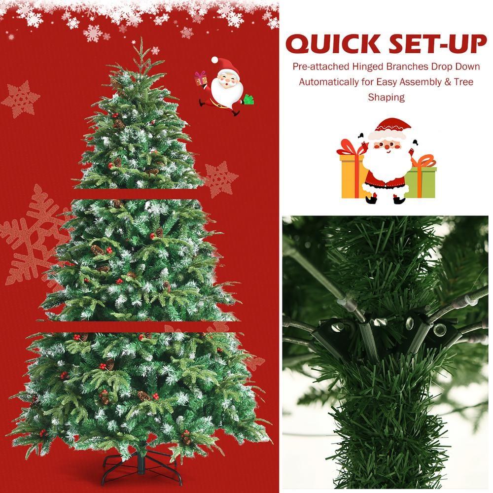7 ft. Pre-Lit Snowy Artificial Christmas Tree Hinged Tree 11 Flash Modes with 450 Multi-Color Lights