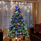 7 ft. Pre-Lit Snowy Artificial Christmas Tree Hinged Tree 11 Flash Modes with 450 Multi-Color Lights