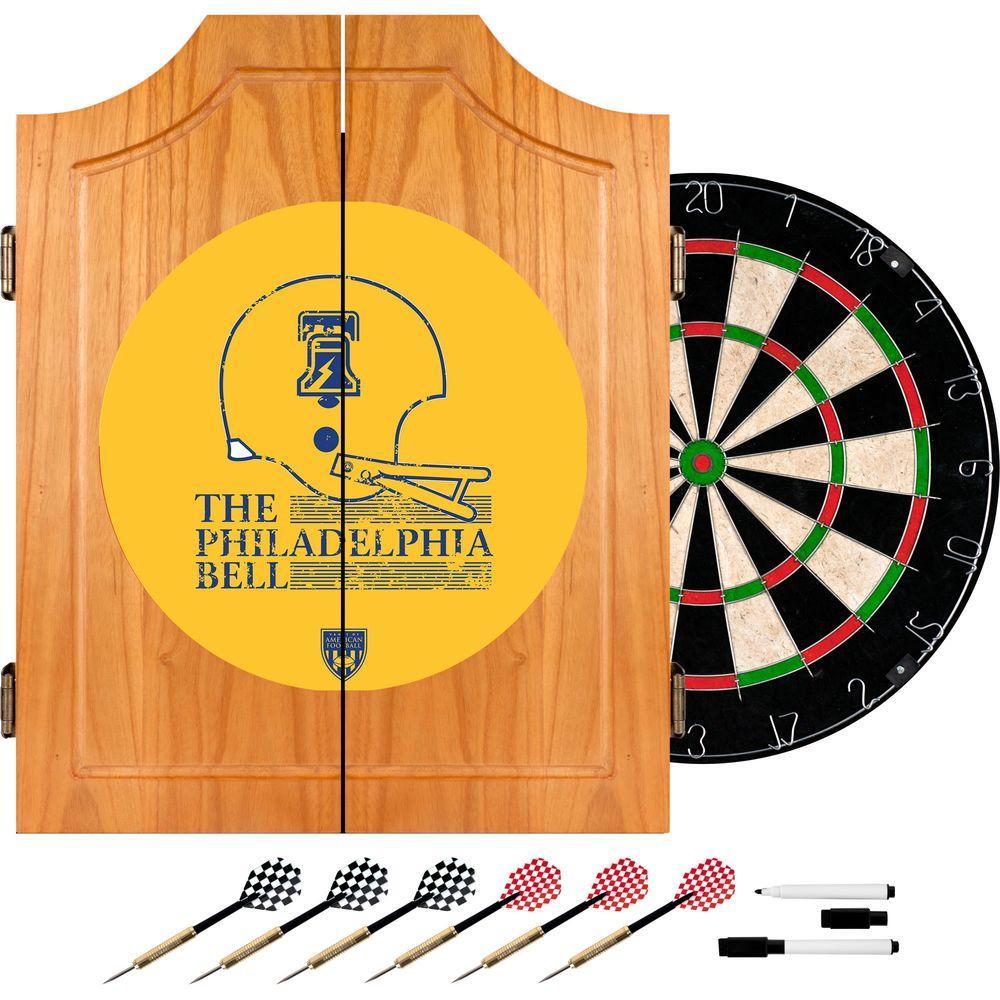 VAF 21 in. Philadelphia Bell Wood Dart Board Cabinet Set