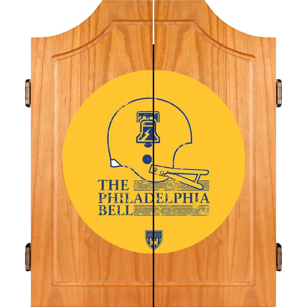 VAF 21 in. Philadelphia Bell Wood Dart Board Cabinet Set