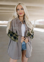 plaid french terry shacket