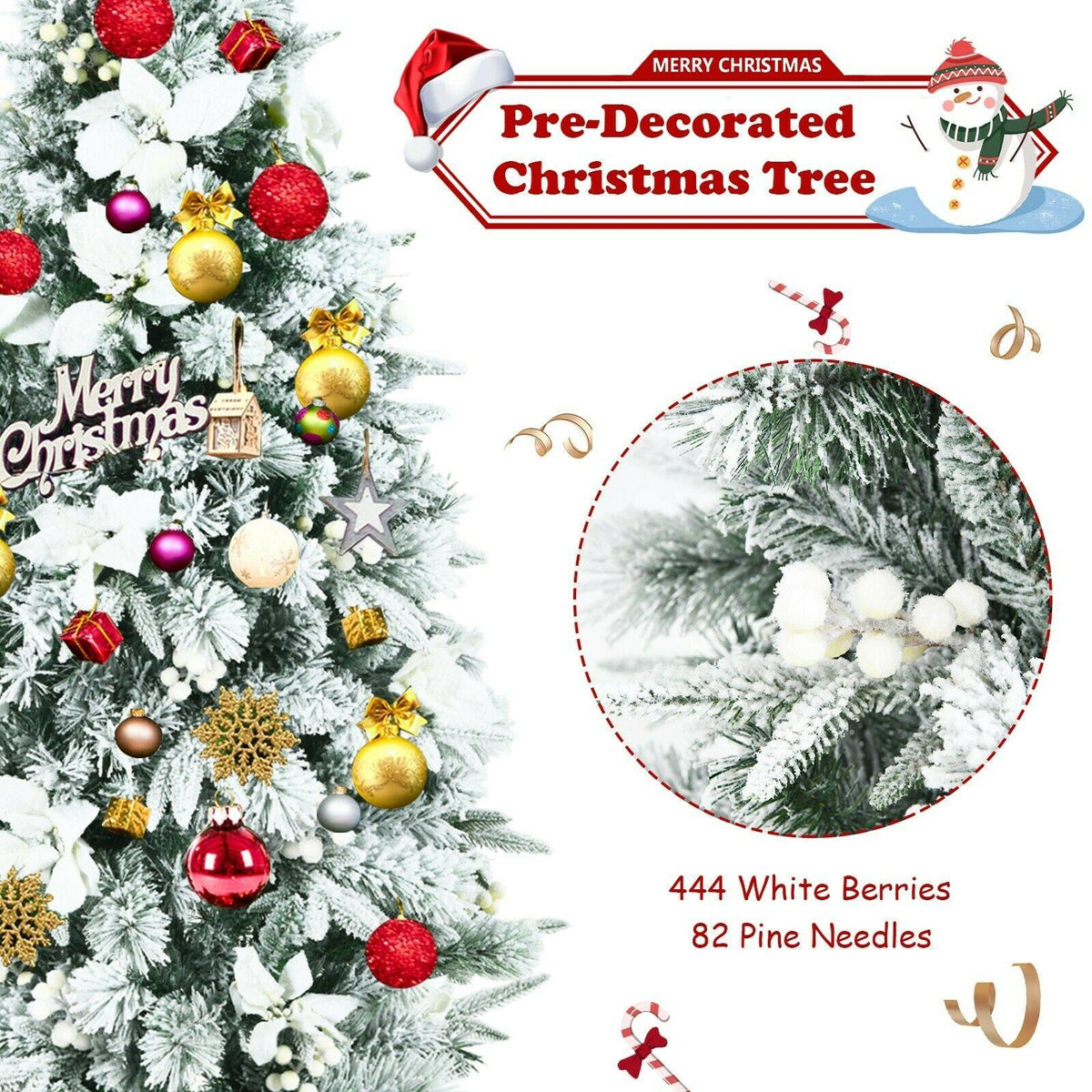Artificial Christmas Tree Snow Flocked Big 8 ft Green Xmas Decor Realistic Stand