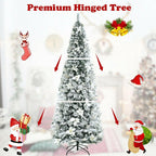 Artificial Christmas Tree Snow Flocked Big 8 ft Green Xmas Decor Realistic Stand