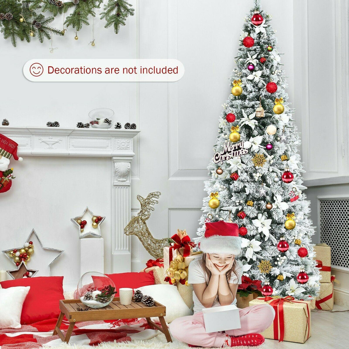 Artificial Christmas Tree Snow Flocked Big 8 ft Green Xmas Decor Realistic Stand