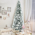 Artificial Christmas Tree Snow Flocked Big 8 ft Green Xmas Decor Realistic Stand