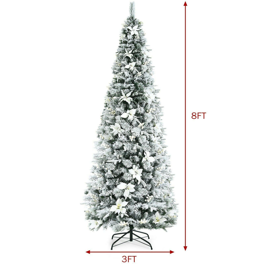 Artificial Christmas Tree Snow Flocked Big 8 ft Green Xmas Decor Realistic Stand